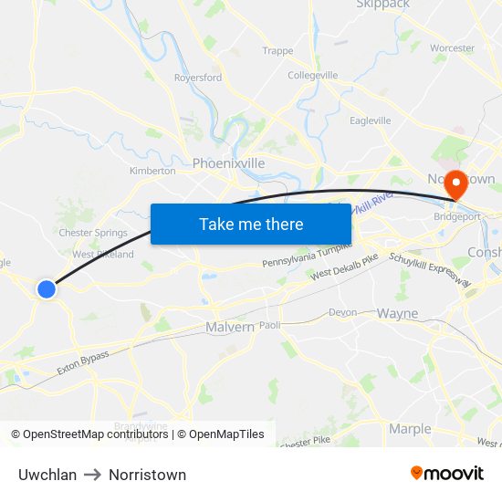 Uwchlan to Norristown map