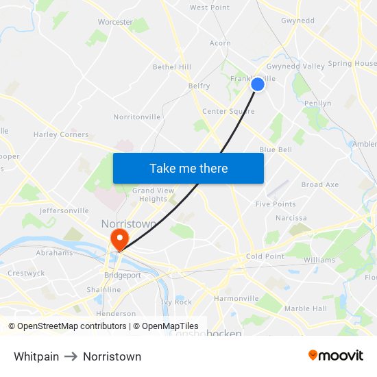 Whitpain to Norristown map