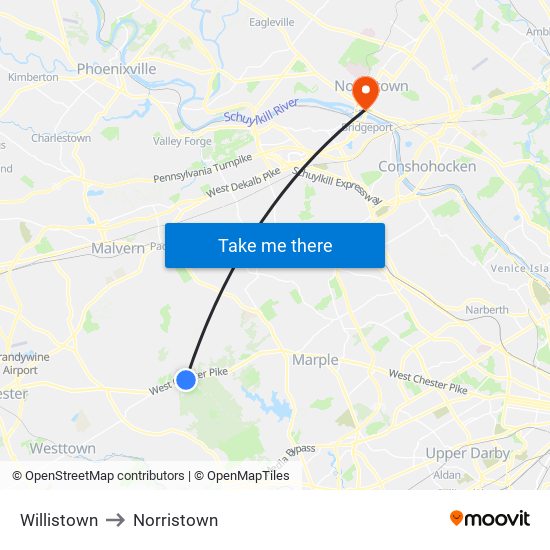 Willistown to Norristown map