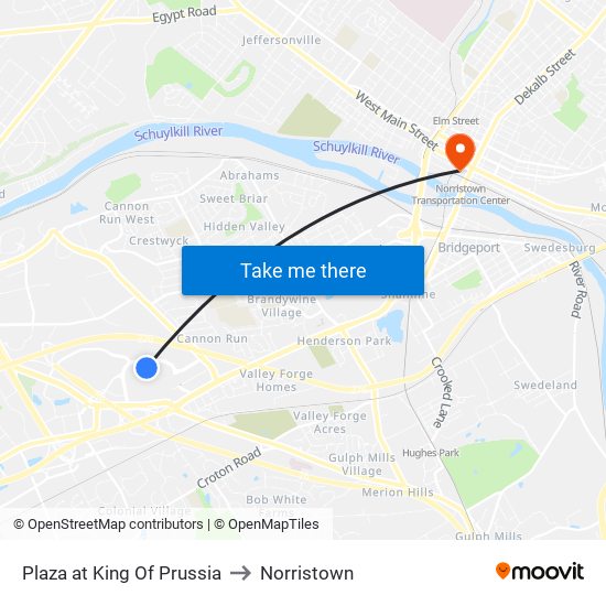 Plaza at King Of Prussia to Norristown map