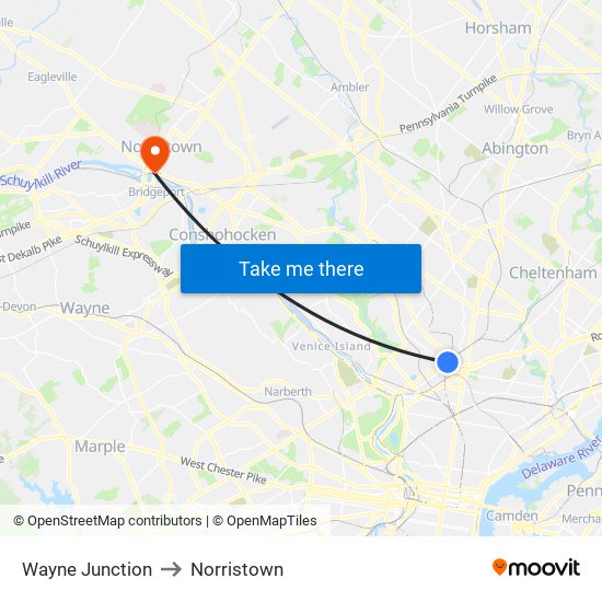 Wayne Junction to Norristown map