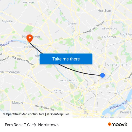 Fern Rock T C to Norristown map