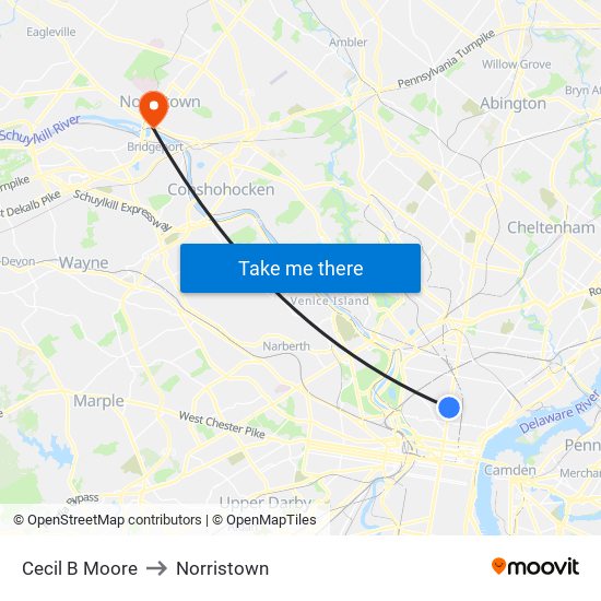 Cecil B Moore to Norristown map