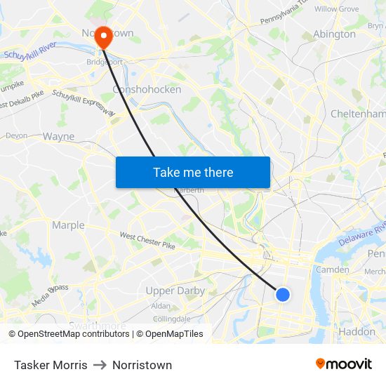 Tasker Morris to Norristown map