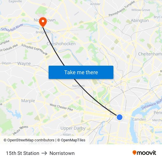 15th St Station to Norristown map
