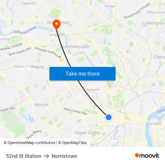 52nd St Station to Norristown map