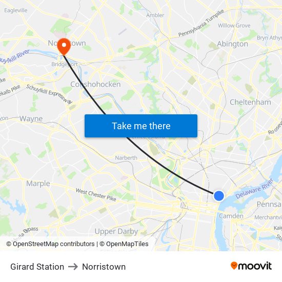 Girard Station to Norristown map