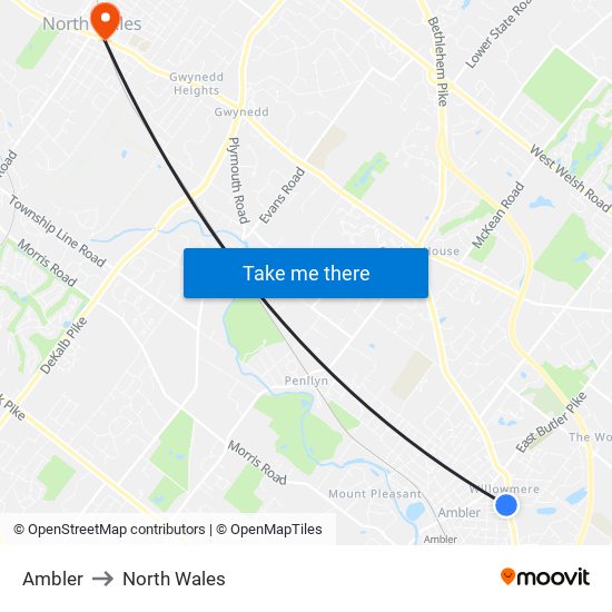 Ambler to North Wales map