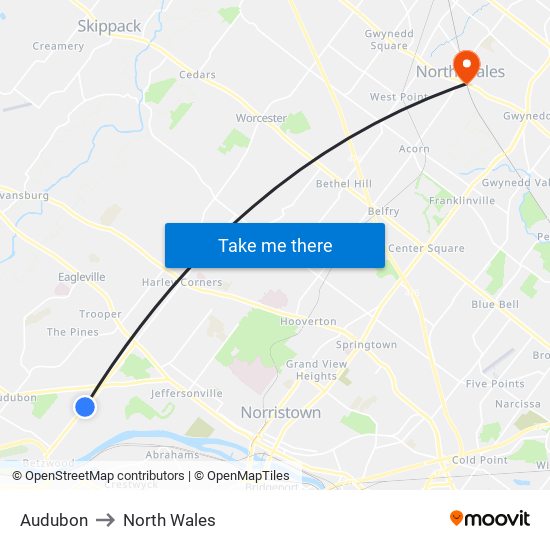 Audubon to North Wales map