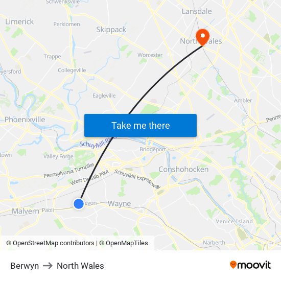 Berwyn to North Wales map