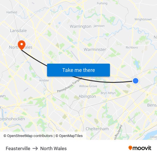 Feasterville to North Wales map