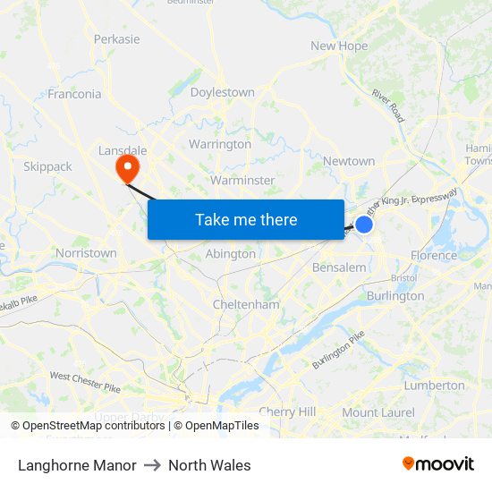 Langhorne Manor to North Wales map