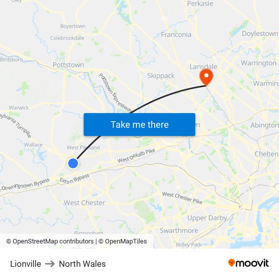 Lionville to North Wales map