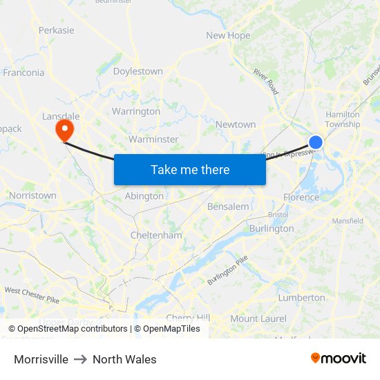 Morrisville to North Wales map