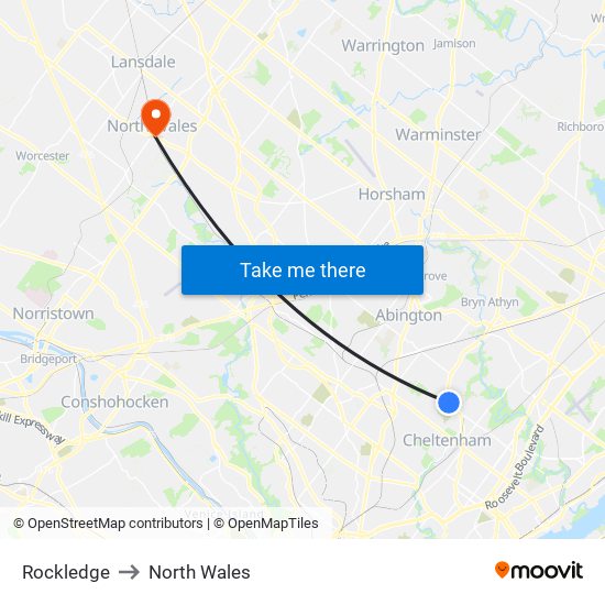 Rockledge to North Wales map