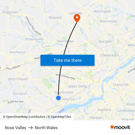 Rose Valley to North Wales map