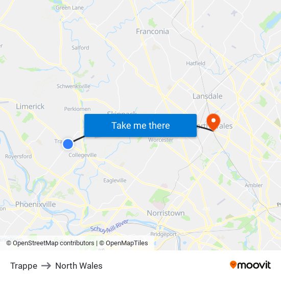 Trappe to North Wales map