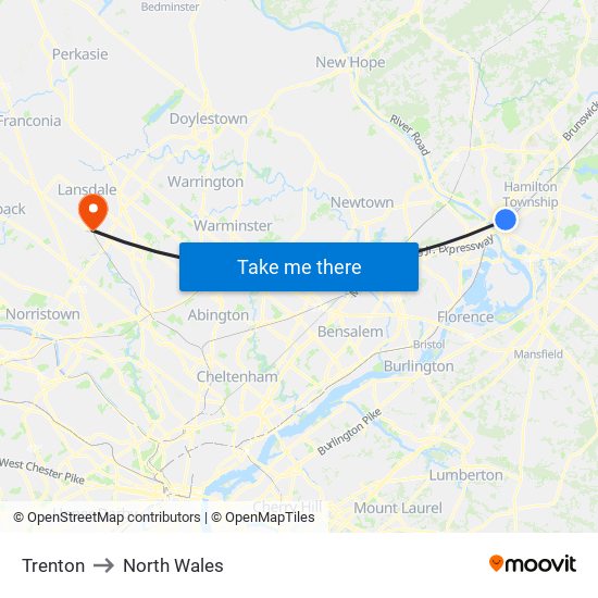 Trenton to North Wales map