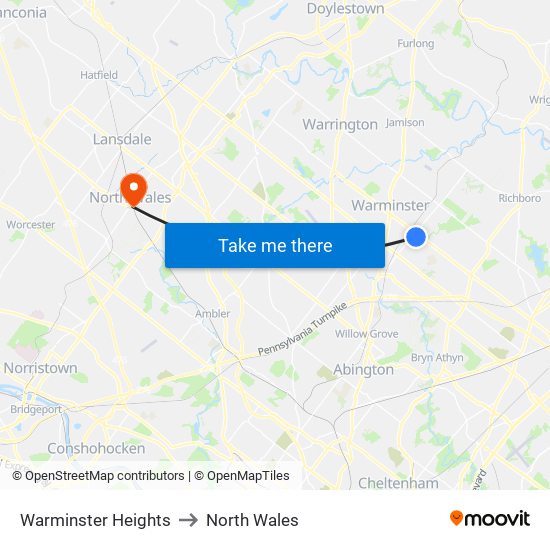 Warminster Heights to North Wales map