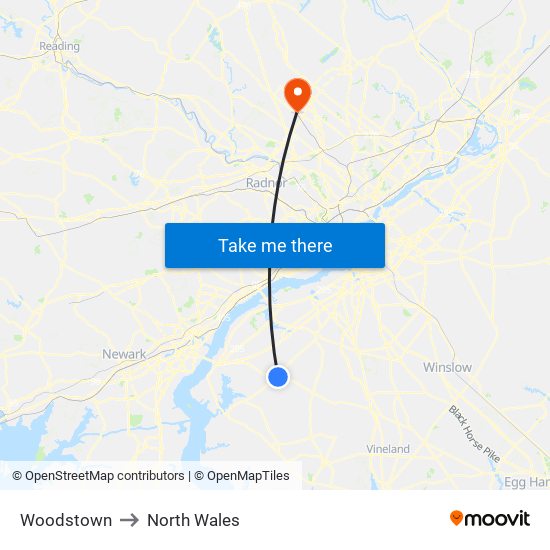 Woodstown to North Wales map