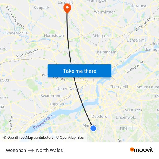 Wenonah to North Wales map