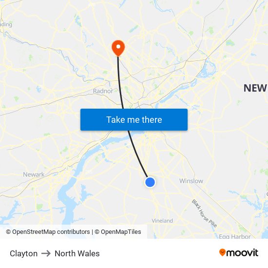 Clayton to North Wales map