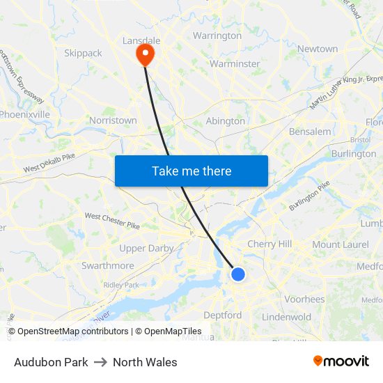 Audubon Park to North Wales map