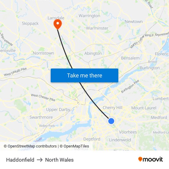 Haddonfield to North Wales map