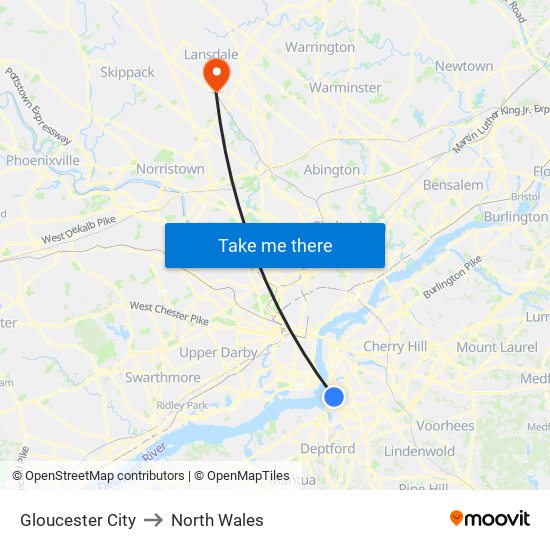 Gloucester City to North Wales map