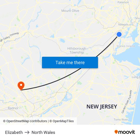 Elizabeth to North Wales map