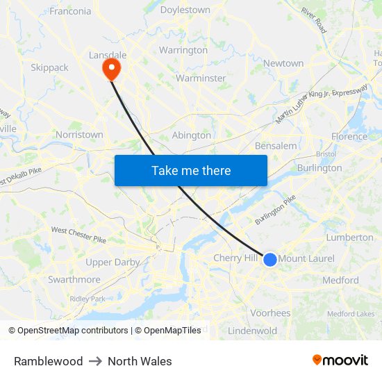 Ramblewood to North Wales map