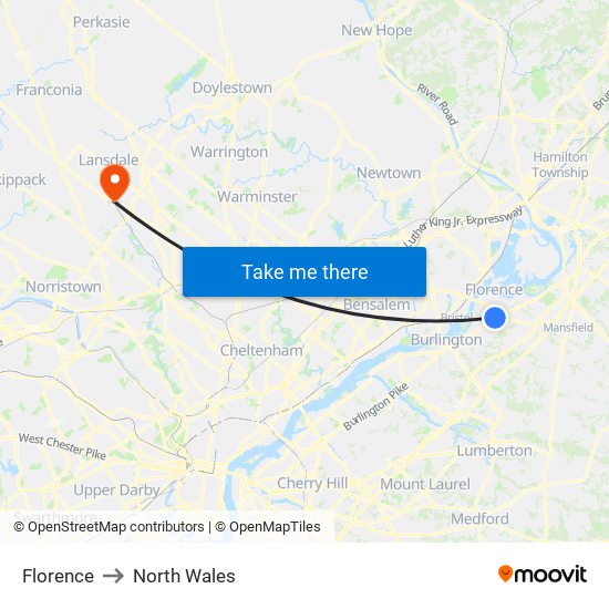 Florence to North Wales map