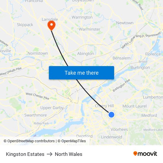 Kingston Estates to North Wales map