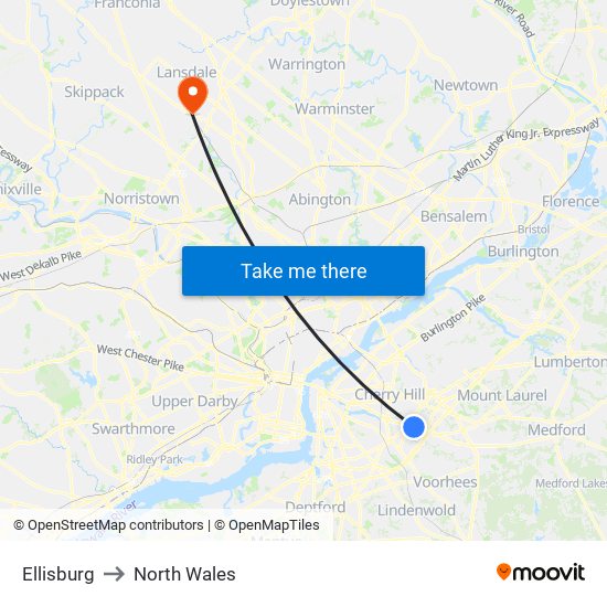 Ellisburg to North Wales map