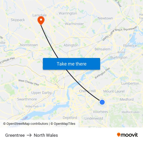 Greentree to North Wales map