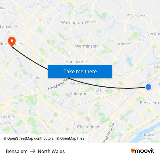 Bensalem to North Wales map