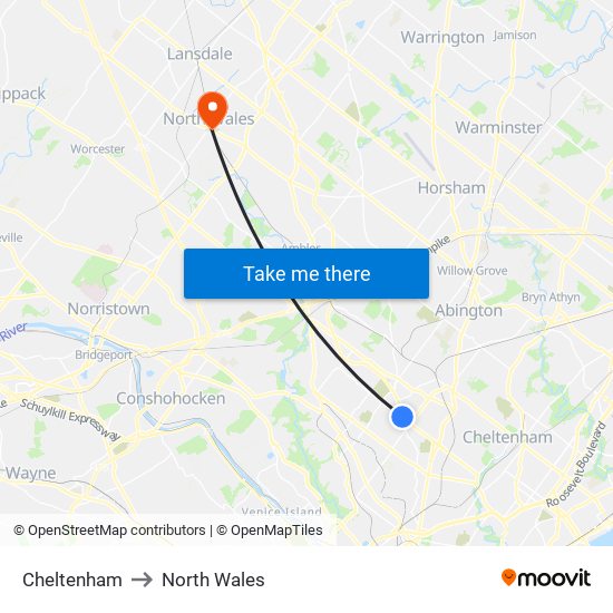 Cheltenham to North Wales map