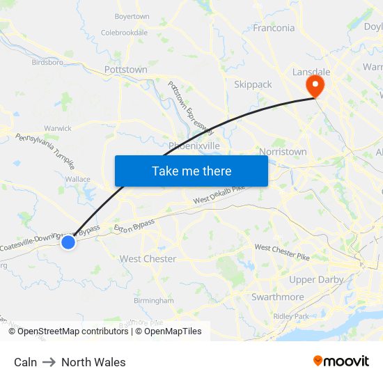 Caln to North Wales map