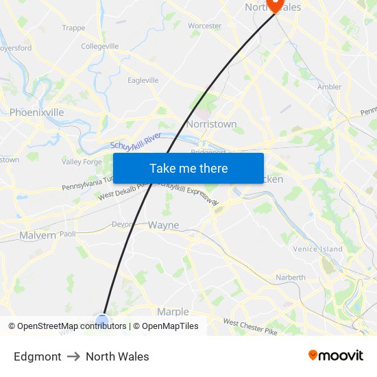 Edgmont to North Wales map