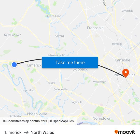Limerick to North Wales map