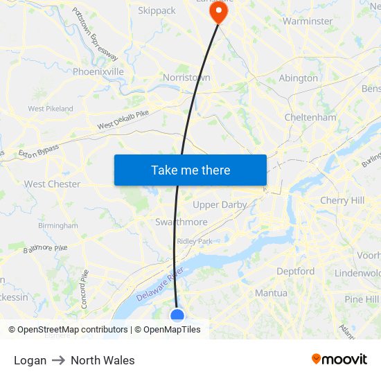Logan to North Wales map
