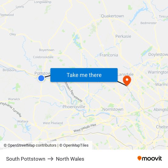 South Pottstown to North Wales map