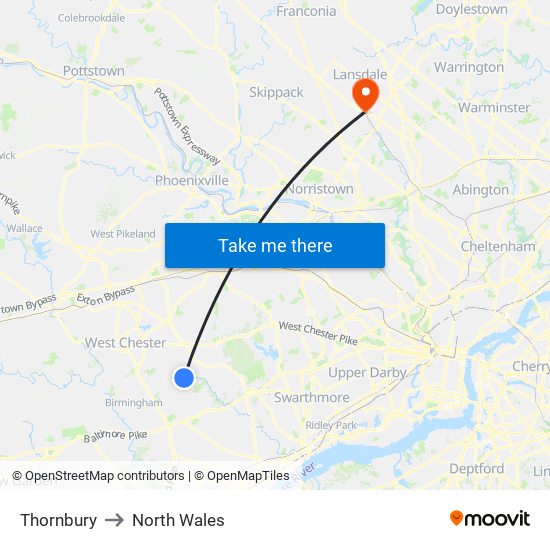 Thornbury to North Wales map