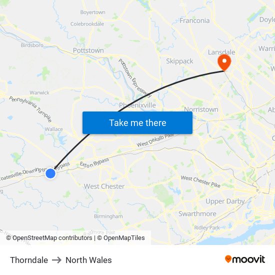 Thorndale to North Wales map