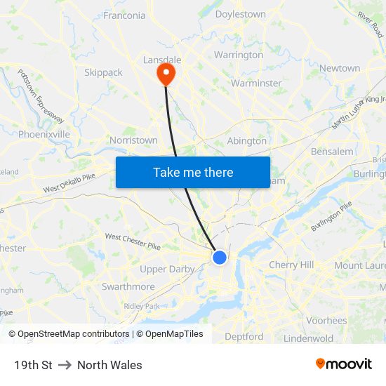 19th St to North Wales map