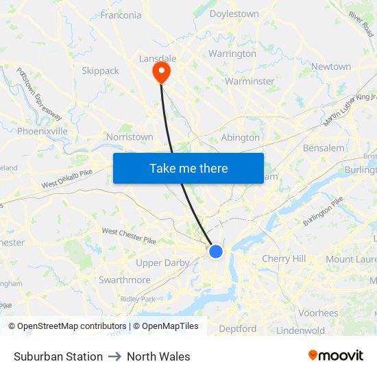 Suburban Station to North Wales map