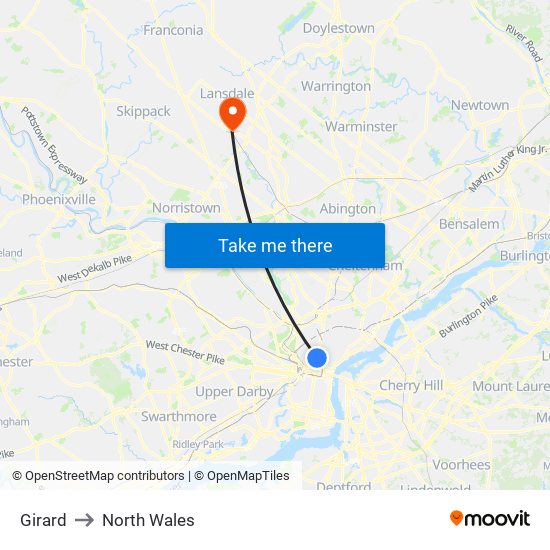 Girard to North Wales map