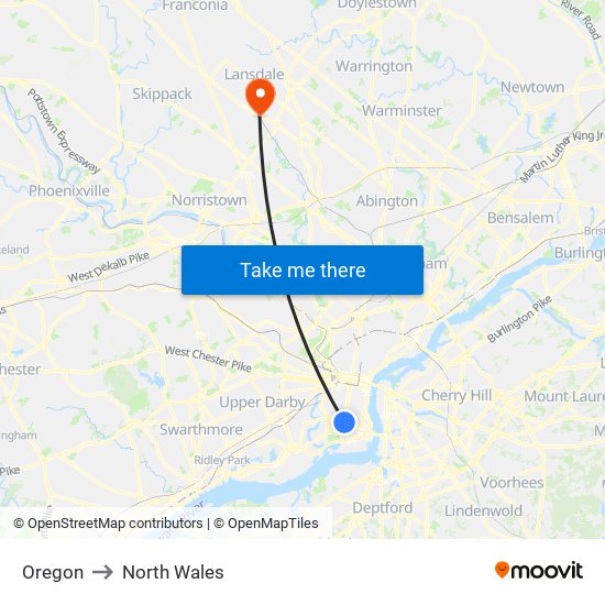 Oregon to North Wales map