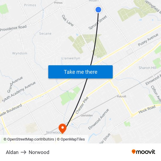 Aldan to Norwood map