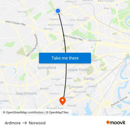 Ardmore to Norwood map